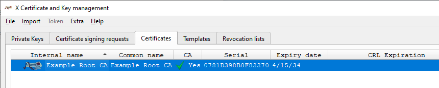 Certificate stored in the database